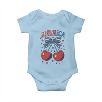 Retro Americana Cherries and Stars Coquette Bow Baby Onesie America Cute Patriotic 4th Of July US