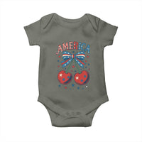 Retro Americana Cherries and Stars Coquette Bow Baby Onesie America Cute Patriotic 4th Of July US
