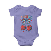 Retro Americana Cherries and Stars Coquette Bow Baby Onesie America Cute Patriotic 4th Of July US
