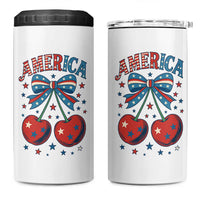 Retro Americana Cherries and Stars Coquette Bow 4 in 1 Can Cooler Tumbler America Cute Patriotic 4th Of July US