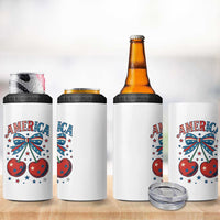 Retro Americana Cherries and Stars Coquette Bow 4 in 1 Can Cooler Tumbler America Cute Patriotic 4th Of July US