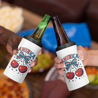Retro Americana Cherries and Stars Coquette Bow 4 in 1 Can Cooler Tumbler America Cute Patriotic 4th Of July US