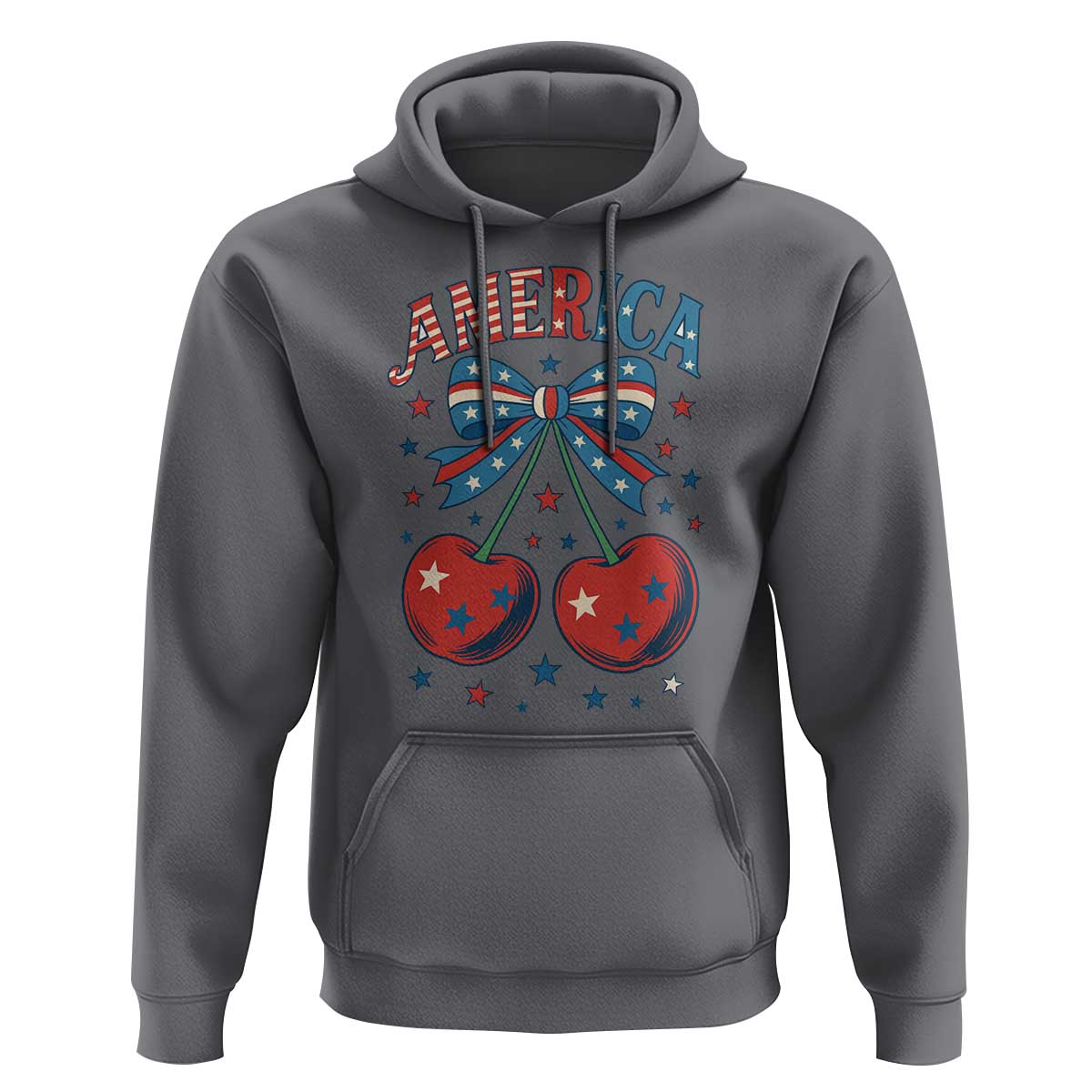 Retro Americana Cherries and Stars Coquette Bow Hoodie America Cute Patriotic 4th Of July US
