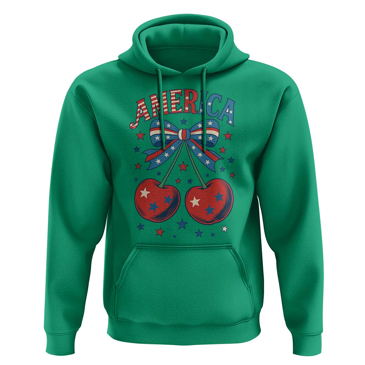 Retro Americana Cherries and Stars Coquette Bow Hoodie America Cute Patriotic 4th Of July US