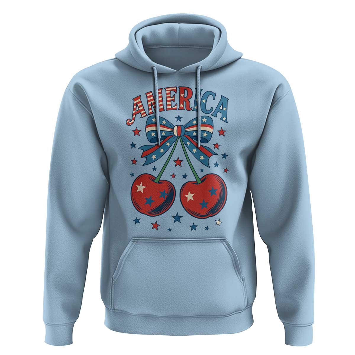 Retro Americana Cherries and Stars Coquette Bow Hoodie America Cute Patriotic 4th Of July US