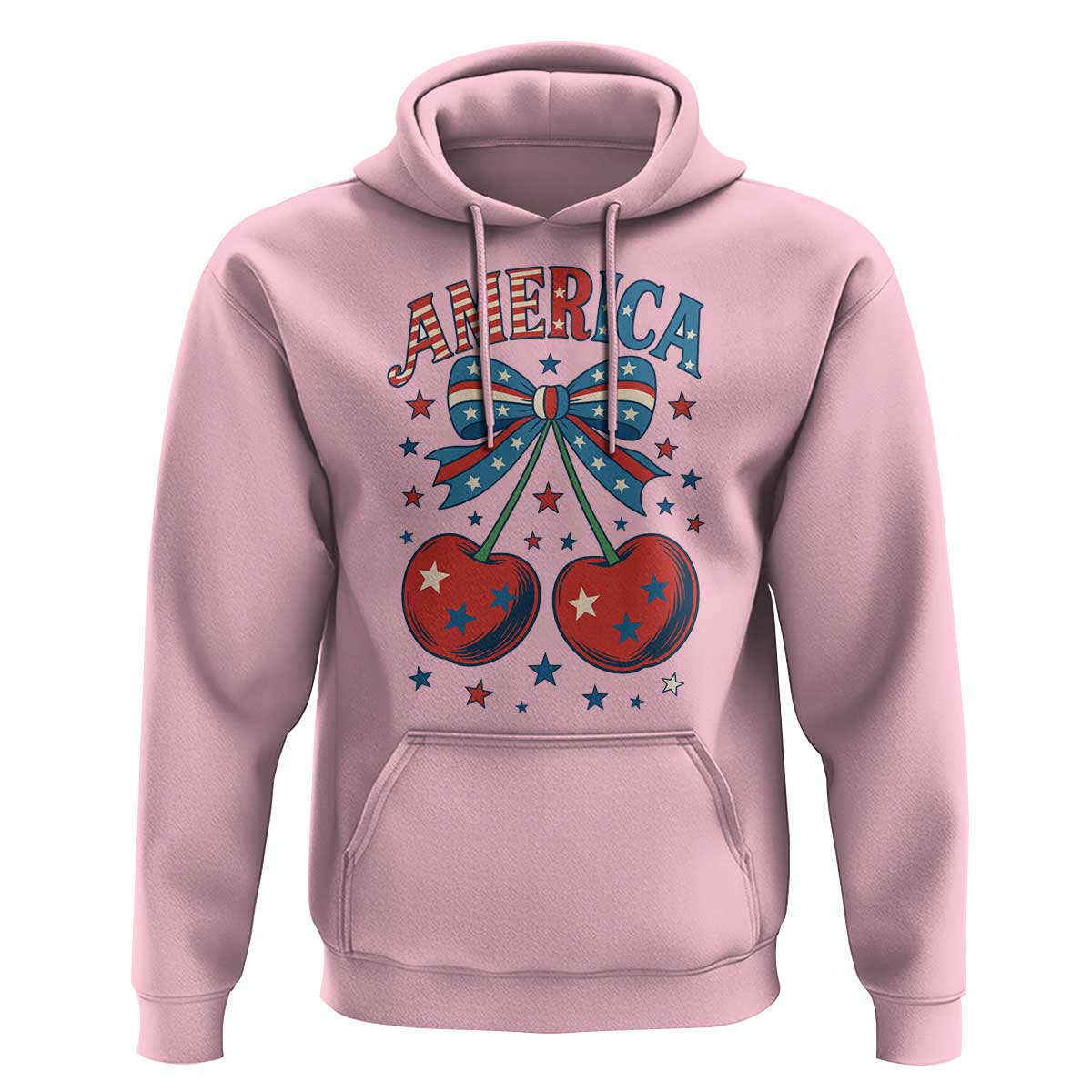 Retro Americana Cherries and Stars Coquette Bow Hoodie America Cute Patriotic 4th Of July US