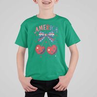 Retro Americana Cherries and Stars Coquette Bow T Shirt For Kid America Cute Patriotic 4th Of July US