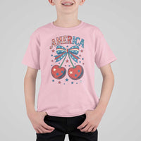 Retro Americana Cherries and Stars Coquette Bow T Shirt For Kid America Cute Patriotic 4th Of July US