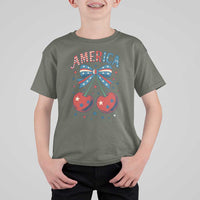 Retro Americana Cherries and Stars Coquette Bow T Shirt For Kid America Cute Patriotic 4th Of July US