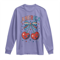 Retro Americana Cherries and Stars Coquette Bow Long Sleeve Shirt America Cute Patriotic 4th Of July US
