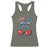 Retro Americana Cherries and Stars Coquette Bow Racerback Tank Top America Cute Patriotic 4th Of July US