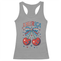 Retro Americana Cherries and Stars Coquette Bow Racerback Tank Top America Cute Patriotic 4th Of July US