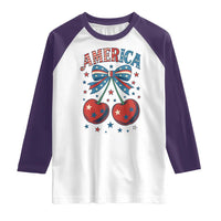 Retro Americana Cherries and Stars Coquette Bow Raglan Shirt America Cute Patriotic 4th Of July US