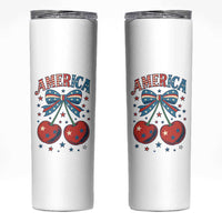 Retro Americana Cherries and Stars Coquette Bow Skinny Tumbler America Cute Patriotic 4th Of July US