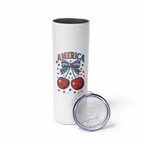 Retro Americana Cherries and Stars Coquette Bow Skinny Tumbler America Cute Patriotic 4th Of July US