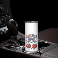 Retro Americana Cherries and Stars Coquette Bow Skinny Tumbler America Cute Patriotic 4th Of July US