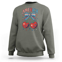 Retro Americana Cherries and Stars Coquette Bow Sweatshirt America Cute Patriotic 4th Of July US