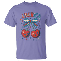 Retro Americana Cherries and Stars Coquette Bow T Shirt America Cute Patriotic 4th Of July US