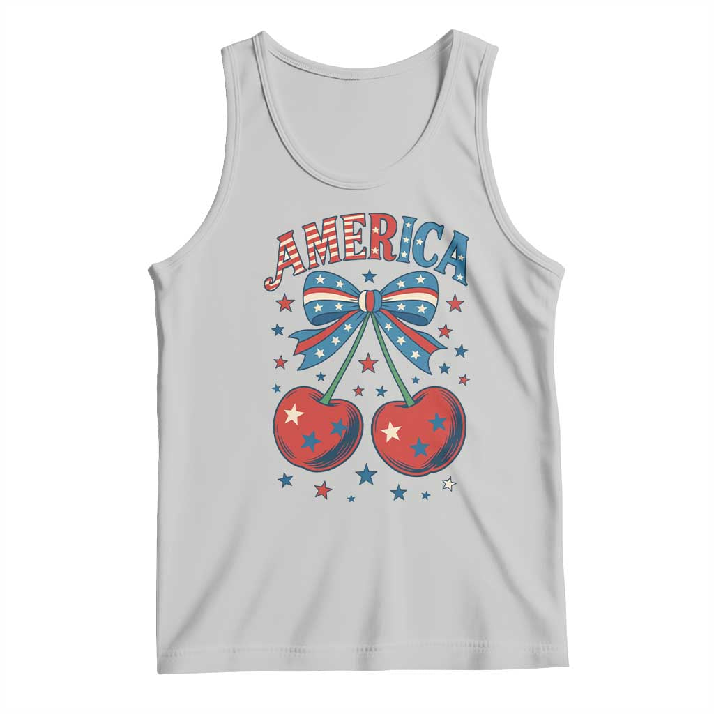 Retro Americana Cherries and Stars Coquette Bow Tank Top America Cute Patriotic 4th Of July US