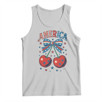 Retro Americana Cherries and Stars Coquette Bow Tank Top America Cute Patriotic 4th Of July US