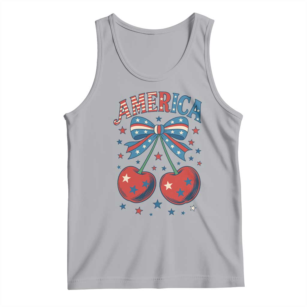 Retro Americana Cherries and Stars Coquette Bow Tank Top America Cute Patriotic 4th Of July US