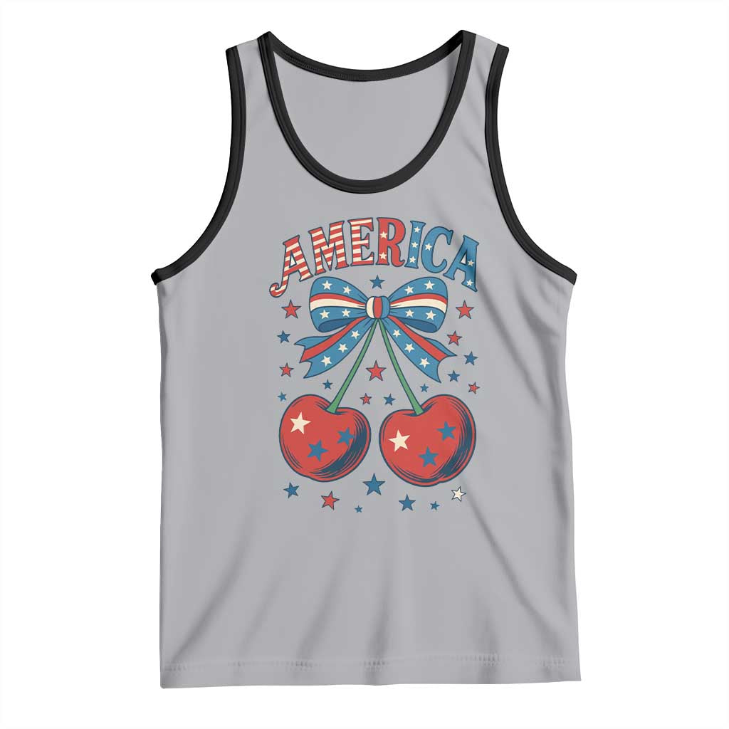 Retro Americana Cherries and Stars Coquette Bow Tank Top America Cute Patriotic 4th Of July US