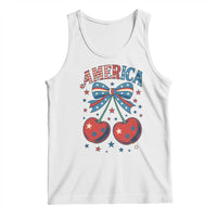 Retro Americana Cherries and Stars Coquette Bow Tank Top America Cute Patriotic 4th Of July US