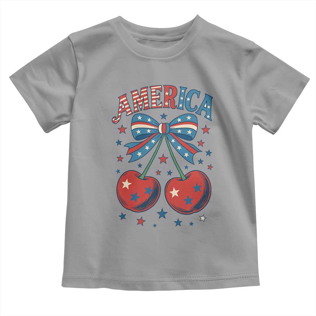 Retro Americana Cherries and Stars Coquette Bow Toddler T Shirt America Cute Patriotic 4th Of July US