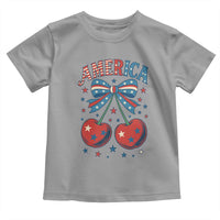 Retro Americana Cherries and Stars Coquette Bow Toddler T Shirt America Cute Patriotic 4th Of July US