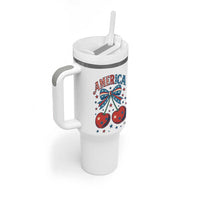 Retro Americana Cherries and Stars Coquette Bow Tumbler With Handle America Cute Patriotic 4th Of July US