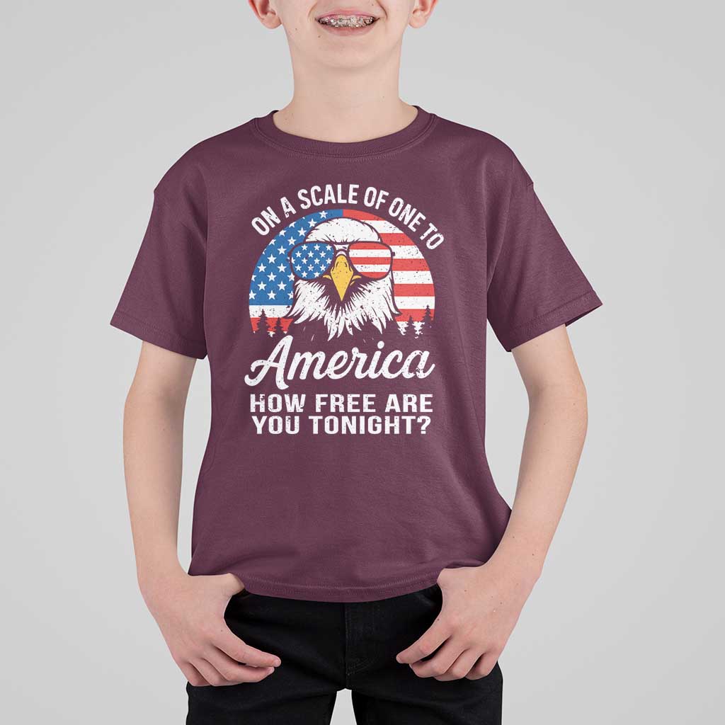 Patriotic Bald Eagle T Shirt For Kid On A Scale Of One To America How Free Are You Tonight