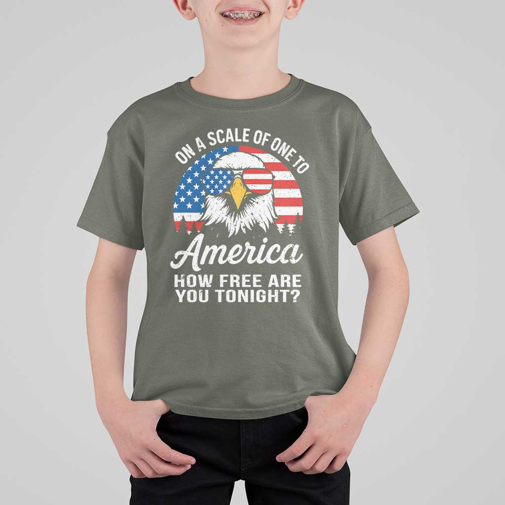 Patriotic Bald Eagle T Shirt For Kid On A Scale Of One To America How Free Are You Tonight