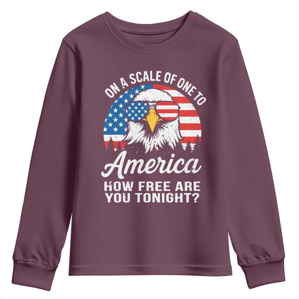 Patriotic Bald Eagle Youth Sweatshirt On A Scale Of One To America How Free Are You Tonight