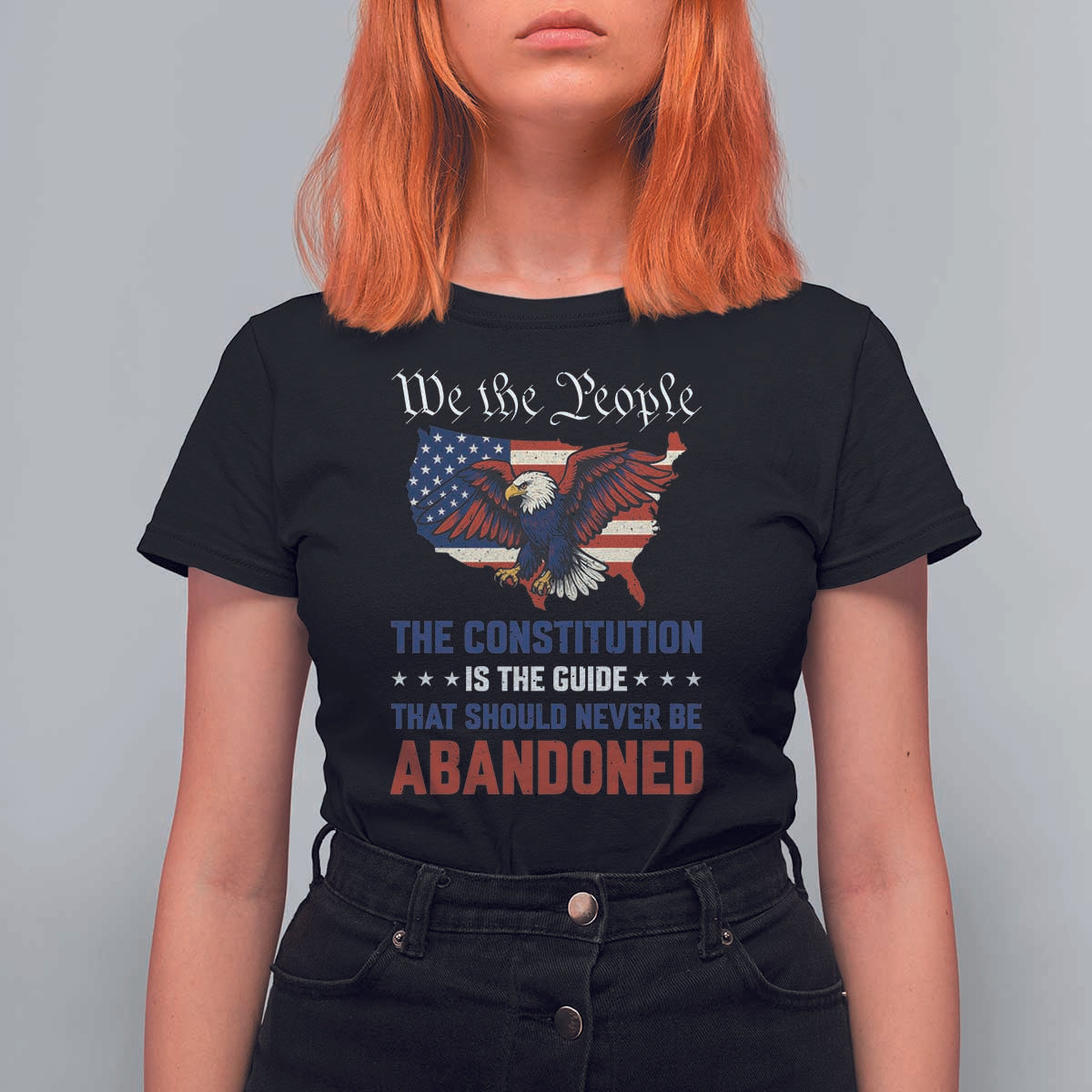 We the People Patriotic Eagle T Shirt For Women Defend the Constitution American Flag
