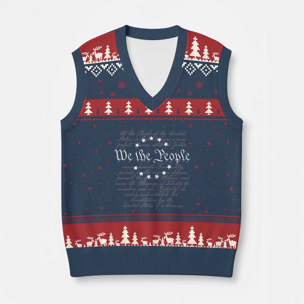We the People V-Neck Knit Sweater Vest US Constitution Preamble 4th Of July Patriotic Stars - Wonder Print Shop