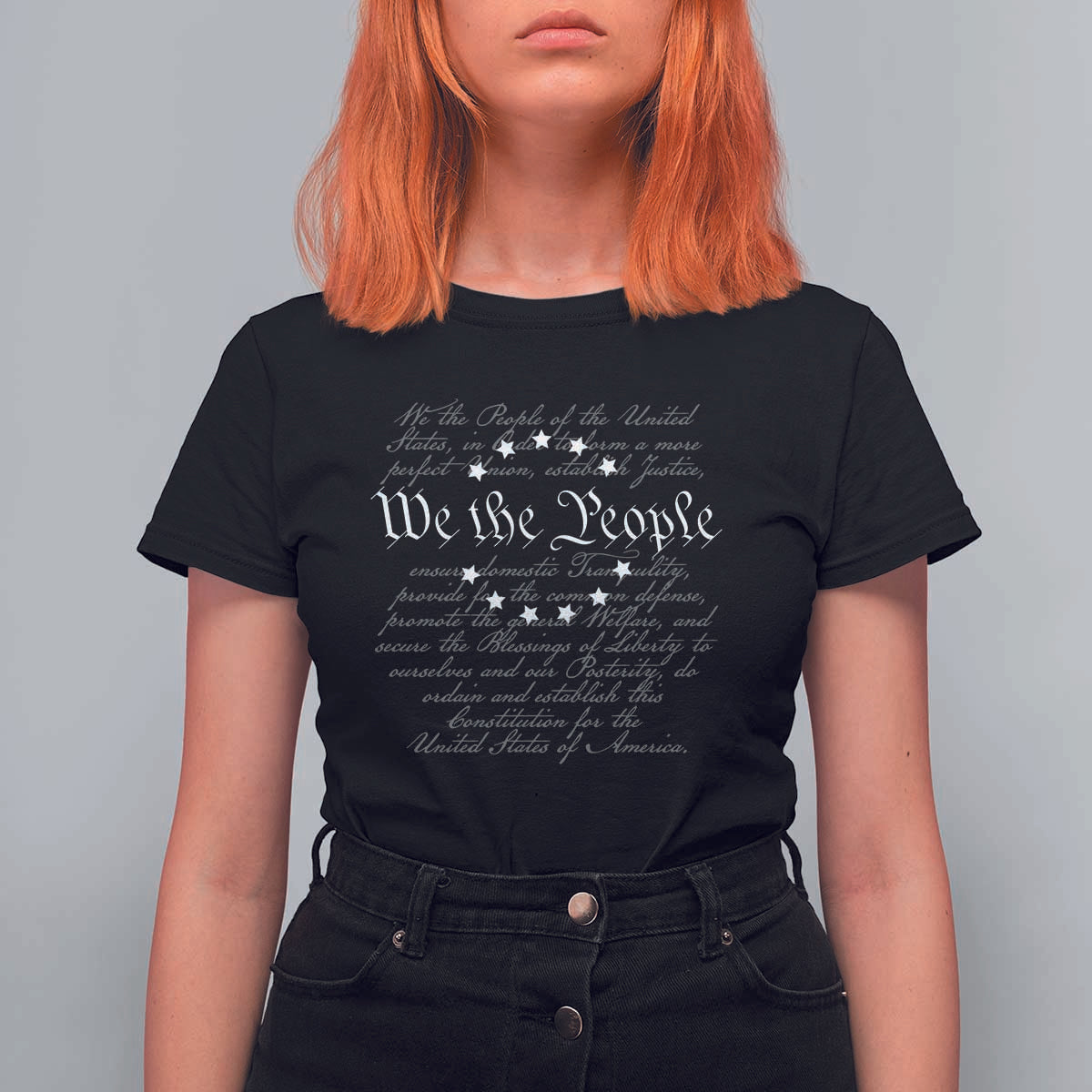 We the People T Shirt For Women US Constitution Preamble 4th Of July Patriotic Stars - Wonder Print Shop