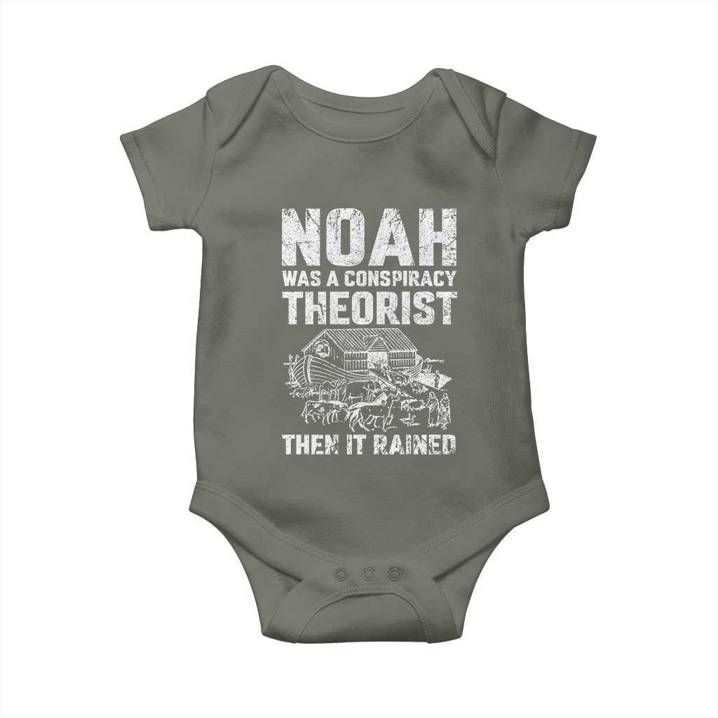 Noah Was a Conspiracy Theorist Baby Onesie Then It Rained Funny Biblical Ark Humor