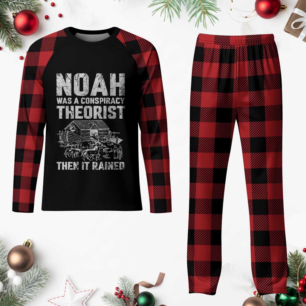 Noah Was a Conspiracy Theorist Plaid Pajama Set Then It Rained Funny Biblical Ark Humor - Wonder Print Shop