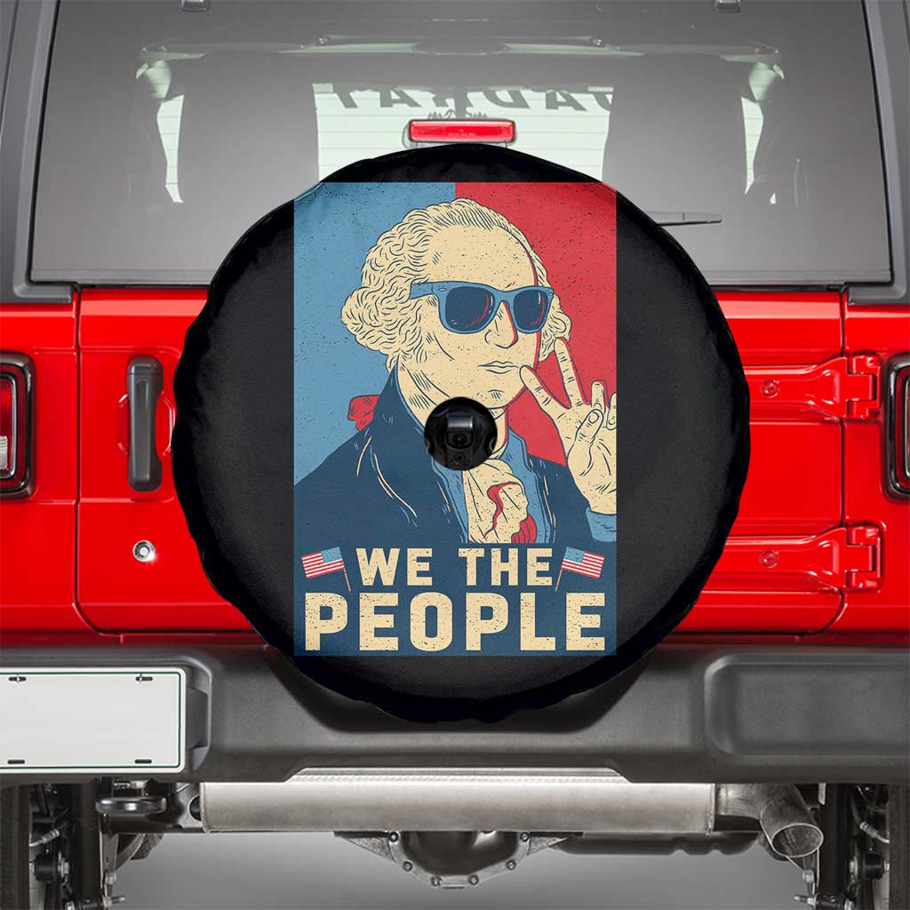 We the People Retro George Washington Spare Tire Cover Patriotic American Founding Fathers Peace Sign