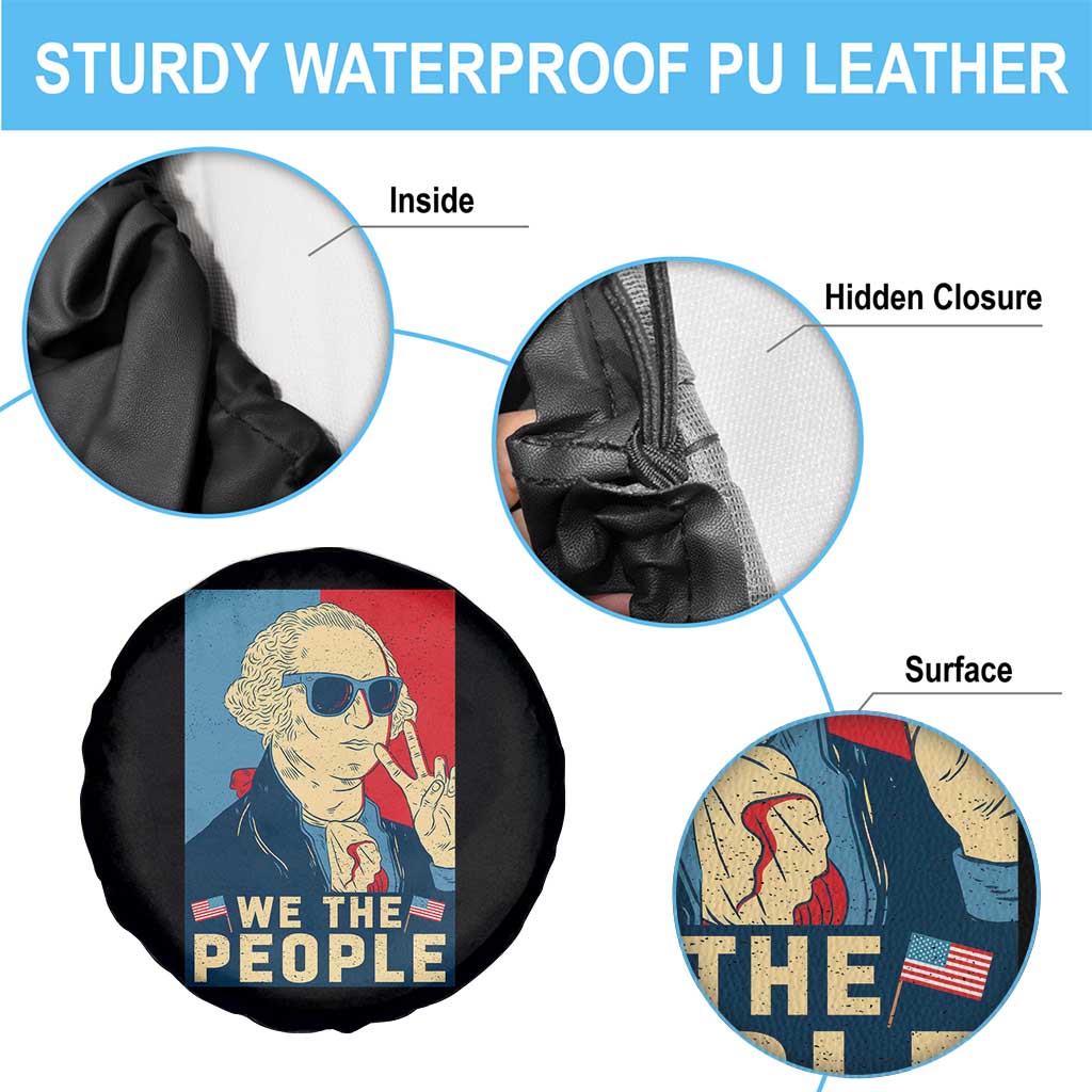 We the People Retro George Washington Spare Tire Cover Patriotic American Founding Fathers Peace Sign