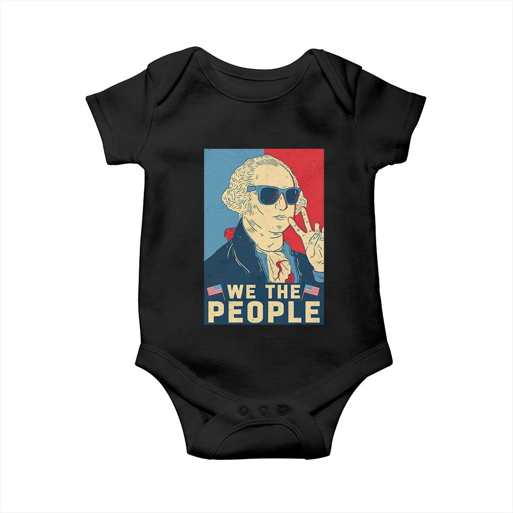 We the People Retro George Washington Baby Onesie Patriotic American Founding Fathers Peace Sign