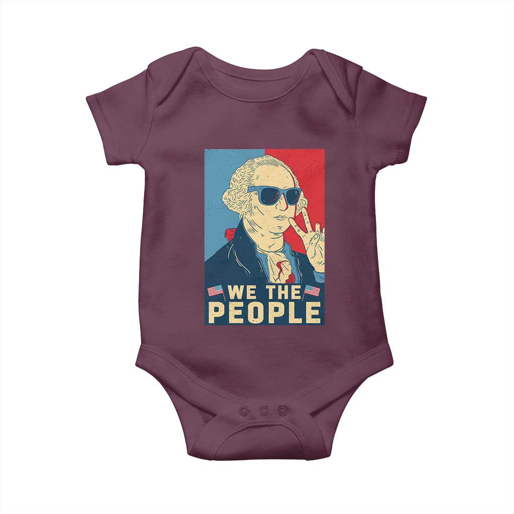 We the People Retro George Washington Baby Onesie Patriotic American Founding Fathers Peace Sign