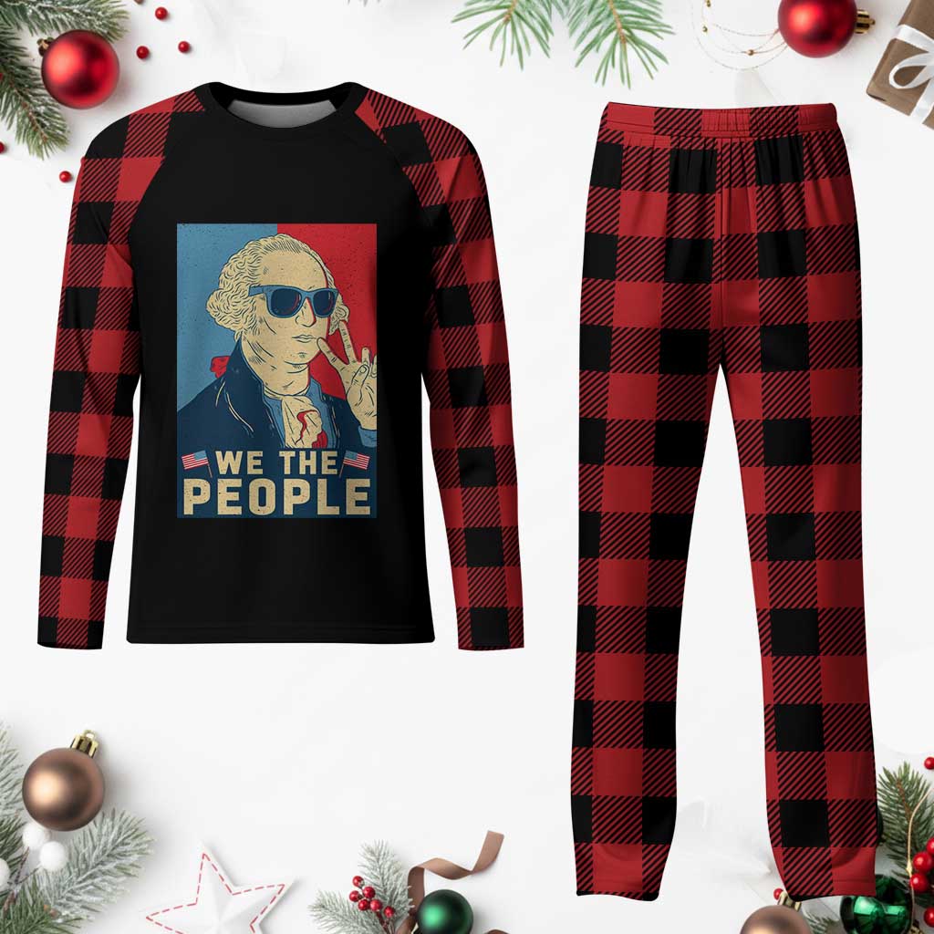 We the People Retro George Washington Plaid Pajama Set Patriotic American Founding Fathers Peace Sign - Wonder Print Shop