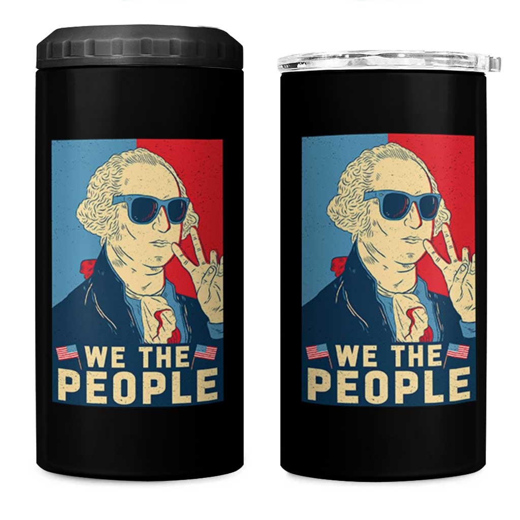 We the People Retro George Washington 4 in 1 Can Cooler Tumbler Patriotic American Founding Fathers Peace Sign