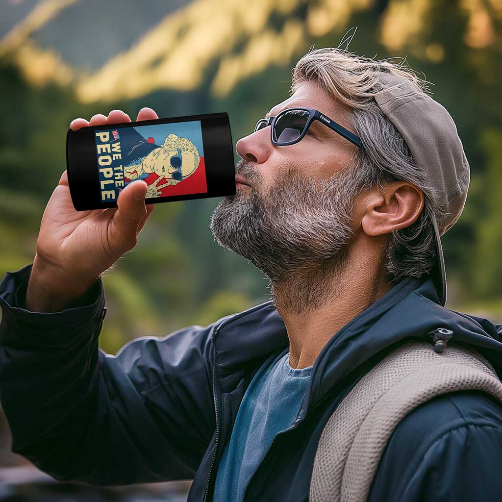 We the People Retro George Washington 4 in 1 Can Cooler Tumbler Patriotic American Founding Fathers Peace Sign