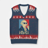 We the People Retro George Washington V-Neck Knit Sweater Vest Patriotic American Founding Fathers Peace Sign - Wonder Print Shop
