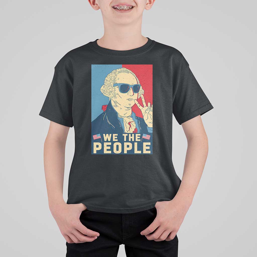 We the People Retro George Washington T Shirt For Kid Patriotic American Founding Fathers Peace Sign