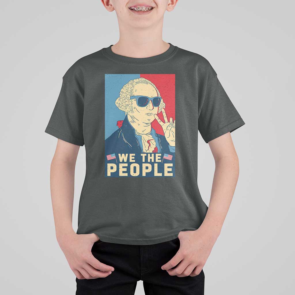 We the People Retro George Washington T Shirt For Kid Patriotic American Founding Fathers Peace Sign
