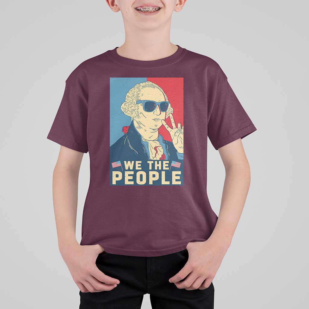 We the People Retro George Washington T Shirt For Kid Patriotic American Founding Fathers Peace Sign