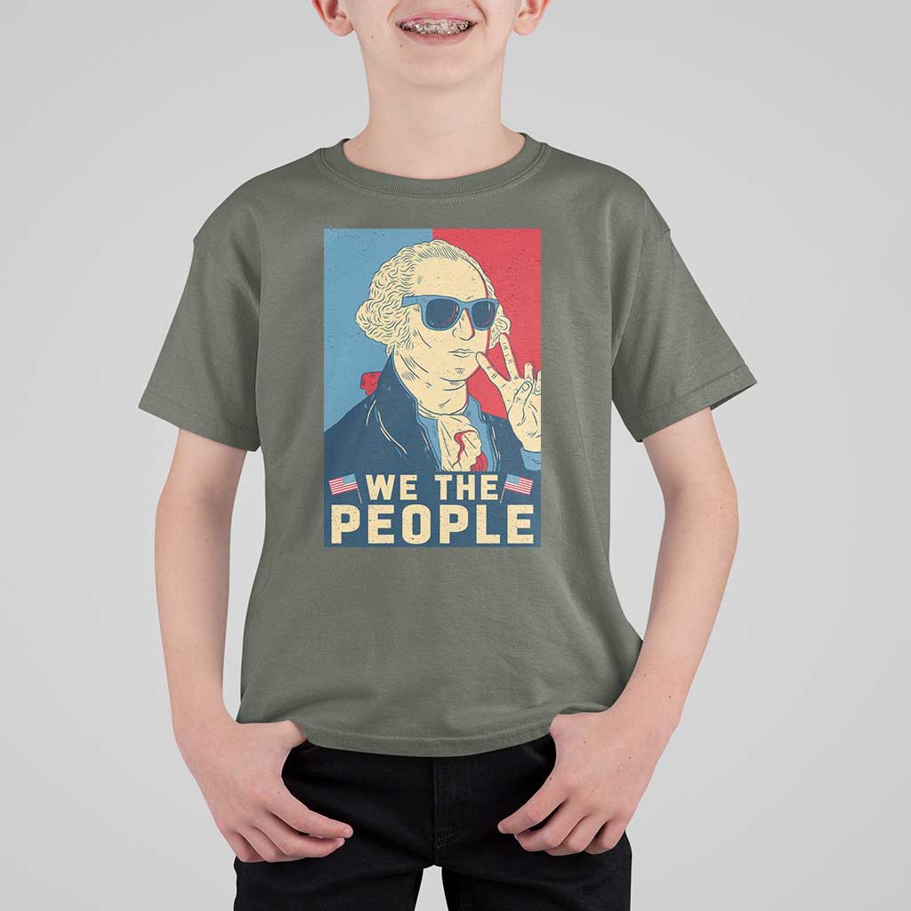 We the People Retro George Washington T Shirt For Kid Patriotic American Founding Fathers Peace Sign